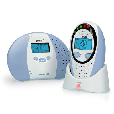 Alecto DBX-88 ECO - DECT Babyphone mit Full ECO-Modus und Display, weiß/blau