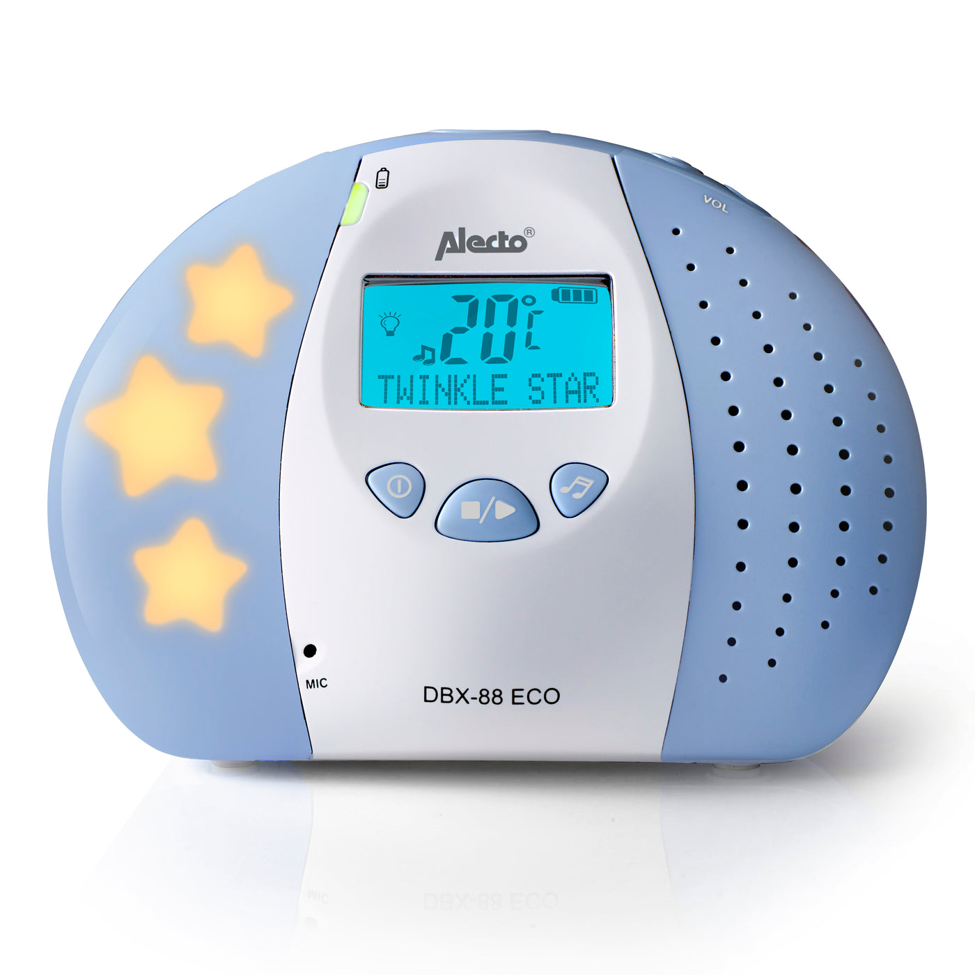 Alecto DBX-88 ECO - DECT Babyphone mit Full ECO-Modus und Display, weiß/blau