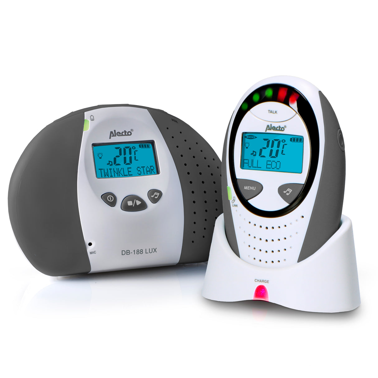 DB-188 LUX - DECT Babyphone mit Full ECO-Modus und Display, weiß/anthrazit