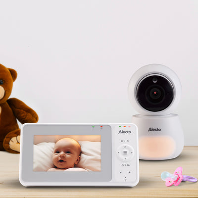 Alecto DVM2043 - Babyphone mit Kamera, großem 4,3" Farbdisplay und Nachtlicht - Ferngesteuert - Weiß