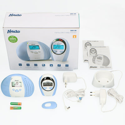 Alecto DBX-88 ECO - DECT Babyphone mit Full ECO-Modus und Display, weiß/blau