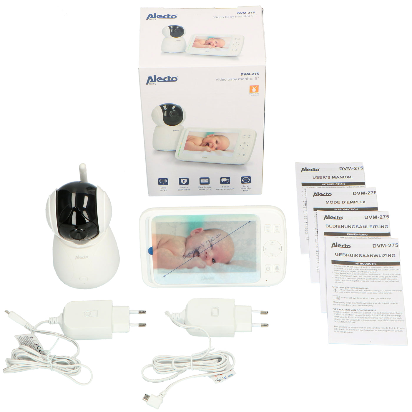 Alecto DVM-275 - Babyphone mit Kamera und 5" Farbdisplay, Weiß