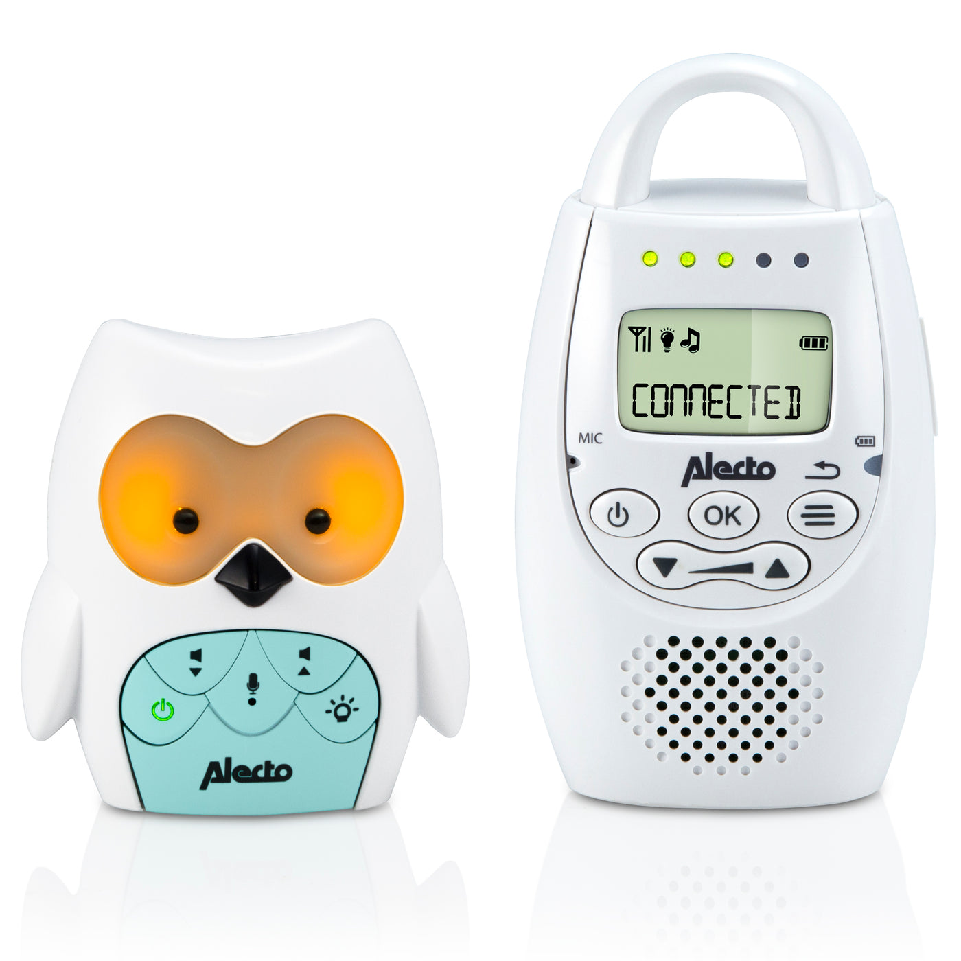 Alecto DBX-84 - DECT Babyphone Eule, Weiß/Mintgrün