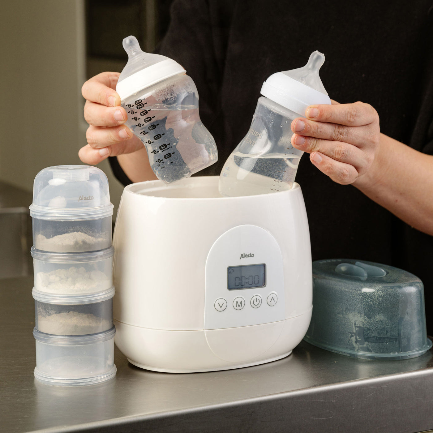 Alecto BW700TWIN - Schneller digitaler duo Flaschenwärmer zum Erwärmen, Sterilisieren und Auftauen, weiß