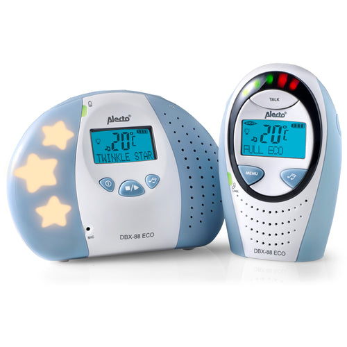 Alecto DBX-88 ECO - DECT Babyphone mit Full ECO-Modus und Display, weiß/blau