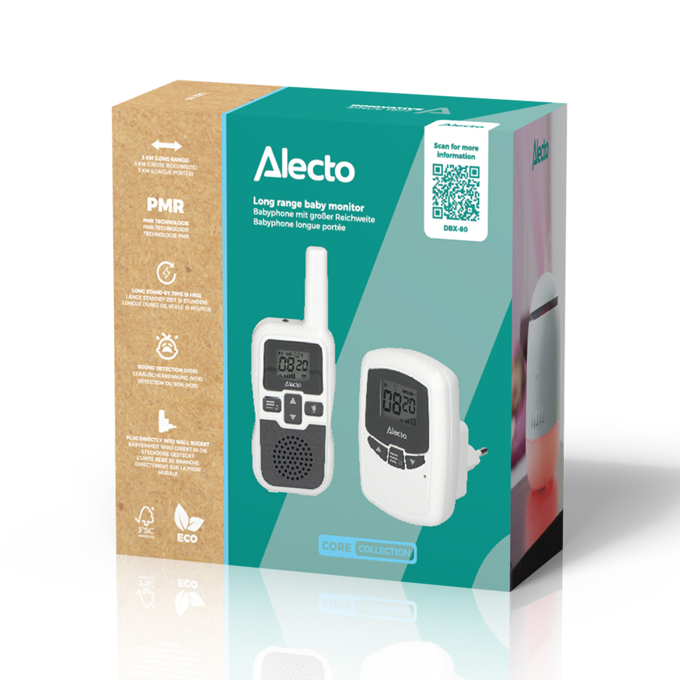 Alecto DBX-80 - Babyphone mit Reichweite von bis zu 3.000 Metern, weiß/anthrazit