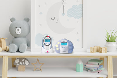 Alecto DBX-88 ECO - DECT Babyphone mit Full ECO-Modus und Display, weiß/blau