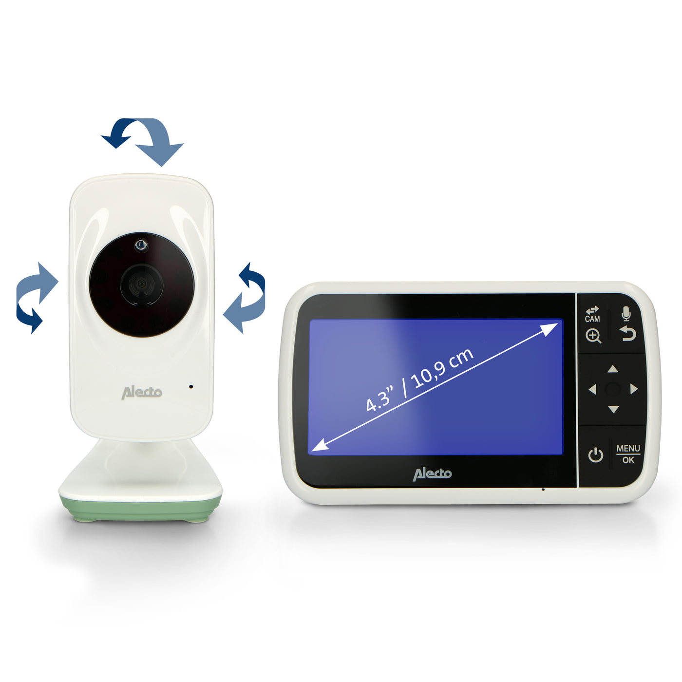 Alecto DVM149GN  - Babyphone mit Kamera und 4.3"-Farbdisplay, Weiß/Grün
