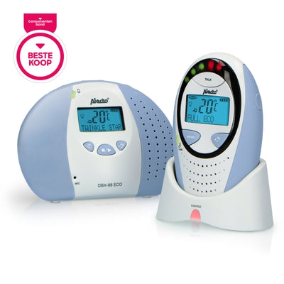 Alecto DBX-88 ECO - DECT Babyphone mit Full ECO-Modus und Display, weiß/blau