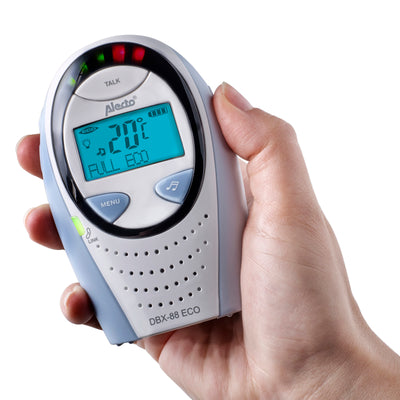 Alecto DBX-88 ECO - DECT Babyphone mit Full ECO-Modus und Display, weiß/blau