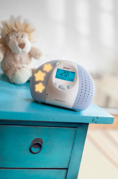 Alecto DBX-88 ECO - DECT Babyphone mit Full ECO-Modus und Display, weiß/blau