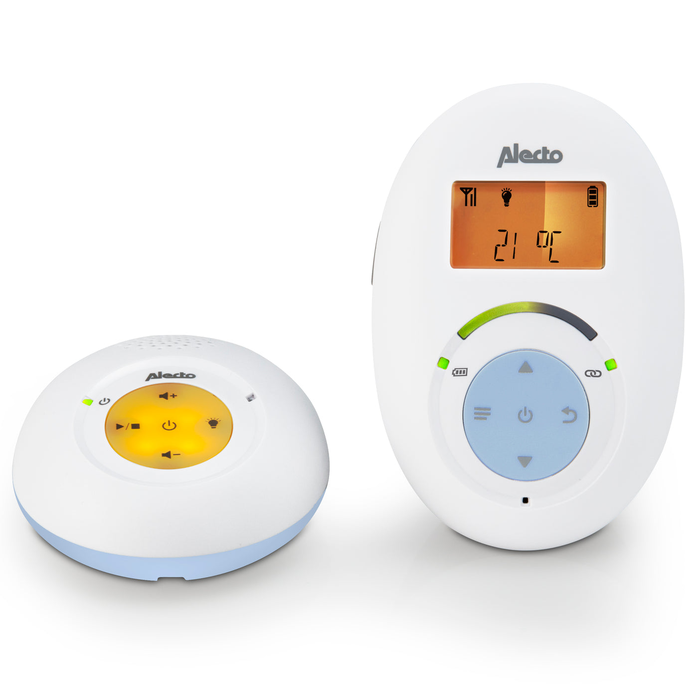 Alecto DBX-112 - DECT Babyphone mit Full ECO-Modus und Display, weiß/blau