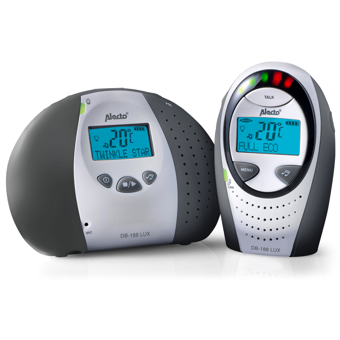 DB-188 LUX - DECT Babyphone mit Full ECO-Modus und Display, weiß/anthrazit
