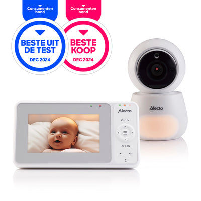 Alecto DVM2043 - Babyphone mit Kamera, großem 4,3" Farbdisplay und Nachtlicht - Ferngesteuert - Weiß