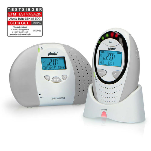Alecto DBX-88GS - DECT Babyphone mit Full ECO-Modus und Display, weiß/Grau