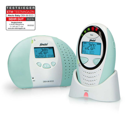 Alecto DBX-88MT - DECT Babyphone mit Full ECO-Modus und Display, weiß/minzgrün