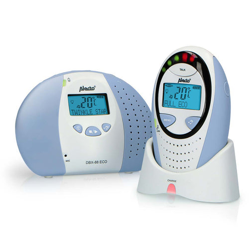 Alecto DBX-88 ECO - DECT Babyphone mit Full ECO-Modus und Display, weiß/blau