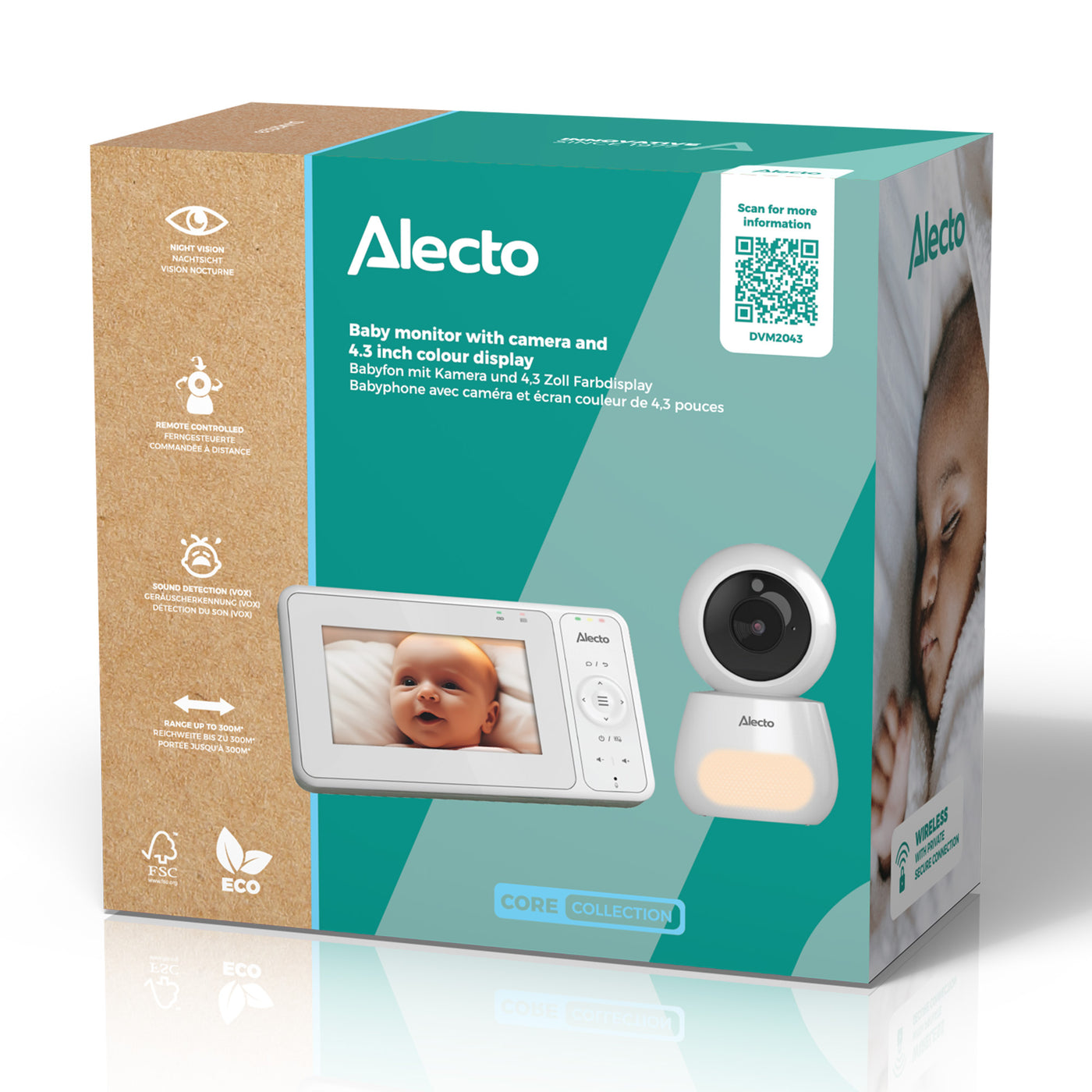 Alecto DVM2043 - Babyphone mit Kamera, großem 4,3" Farbdisplay und Nachtlicht - Ferngesteuert - Weiß