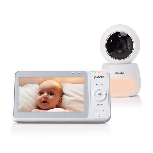 Alecto DVM2050 - Babyphone mit HD-Kamera, großem 5-Zoll-Farbdisplay und Nachtlicht - Ferngesteuert - Weiß
