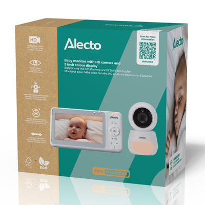 Alecto DVM2050 - Babyphone mit HD-Kamera, großem 5-Zoll-Farbdisplay und Nachtlicht - Ferngesteuert - Weiß