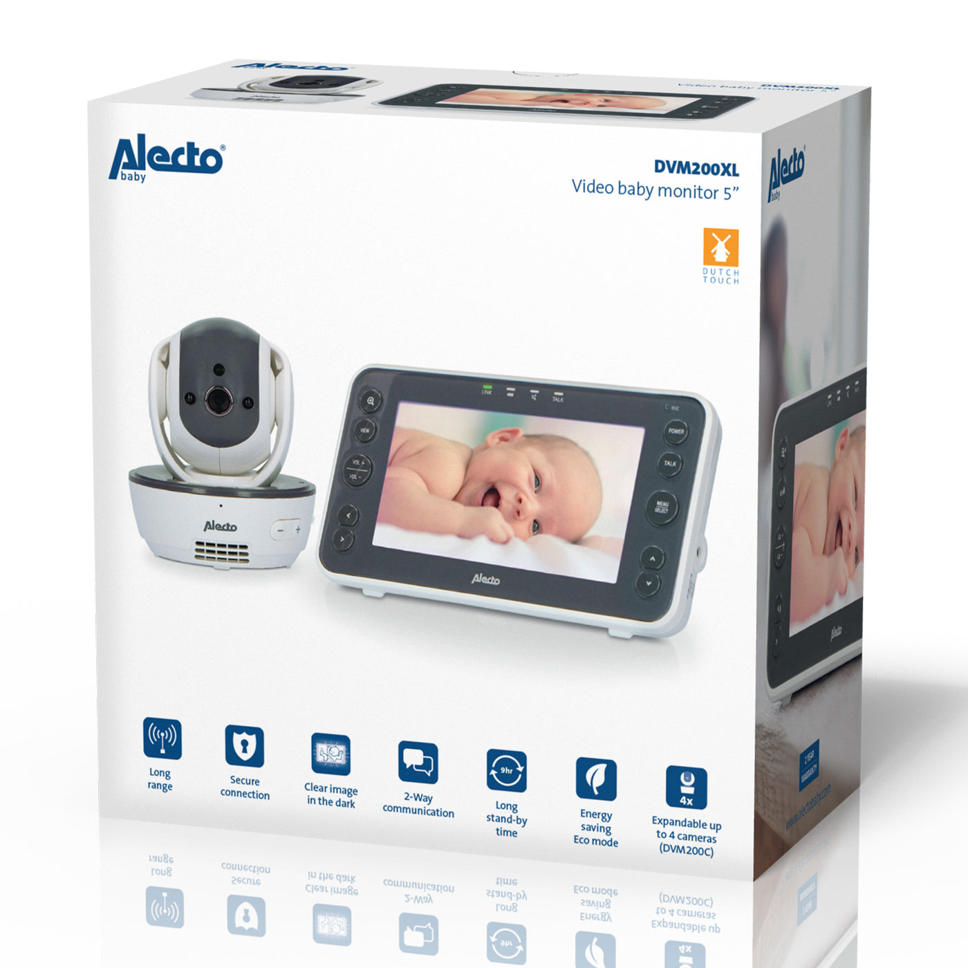 Alecto DVM200XL - Babyphone mit Kamera und 5"-Farbdisplay, Weiß/Anthrazit