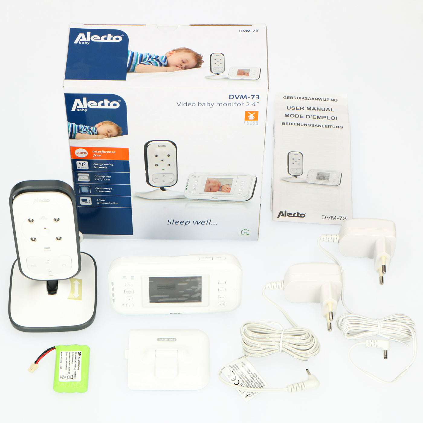 Alecto DVM-73 - Babyphone mit Kamera und 2.4"-Farbdisplay, Weiß/Anthrazit