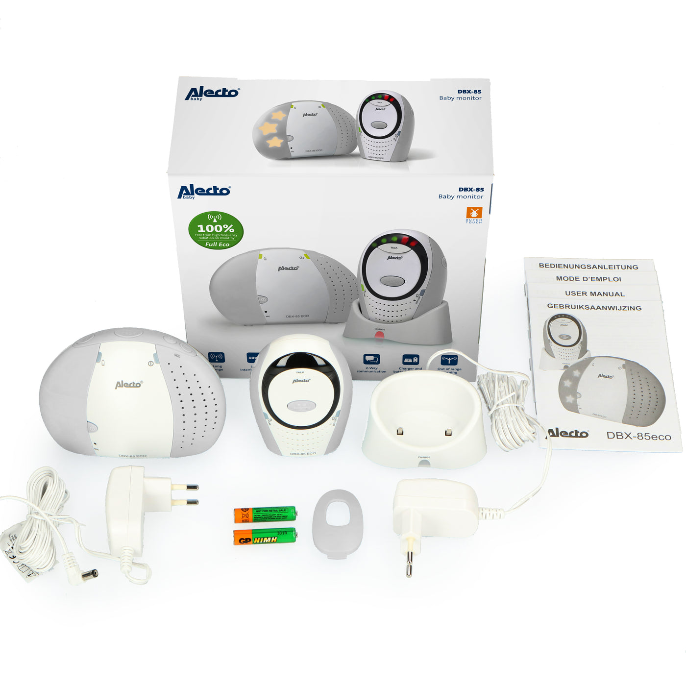 Alecto DBX-85GS - DECT Babyphone mit Full ECO-Modus, weiß/Grau