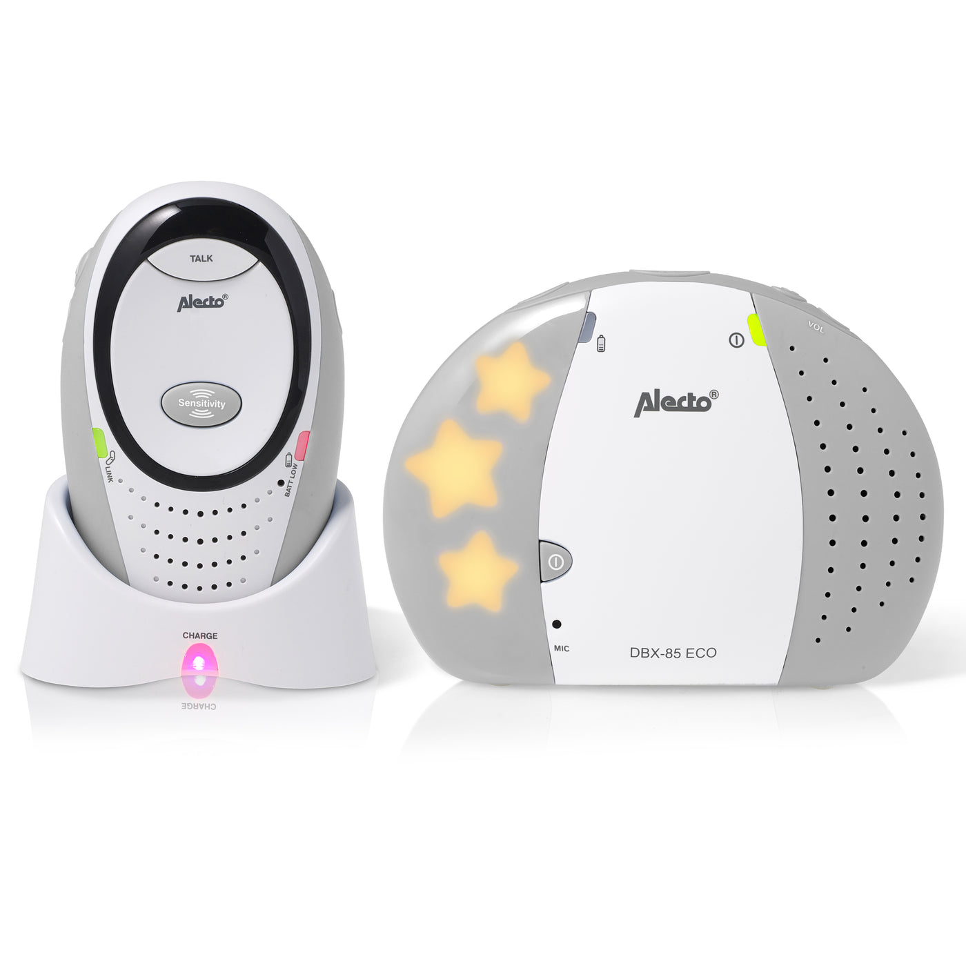 Alecto DBX-85GS - DECT Babyphone mit Full ECO-Modus, weiß/Grau
